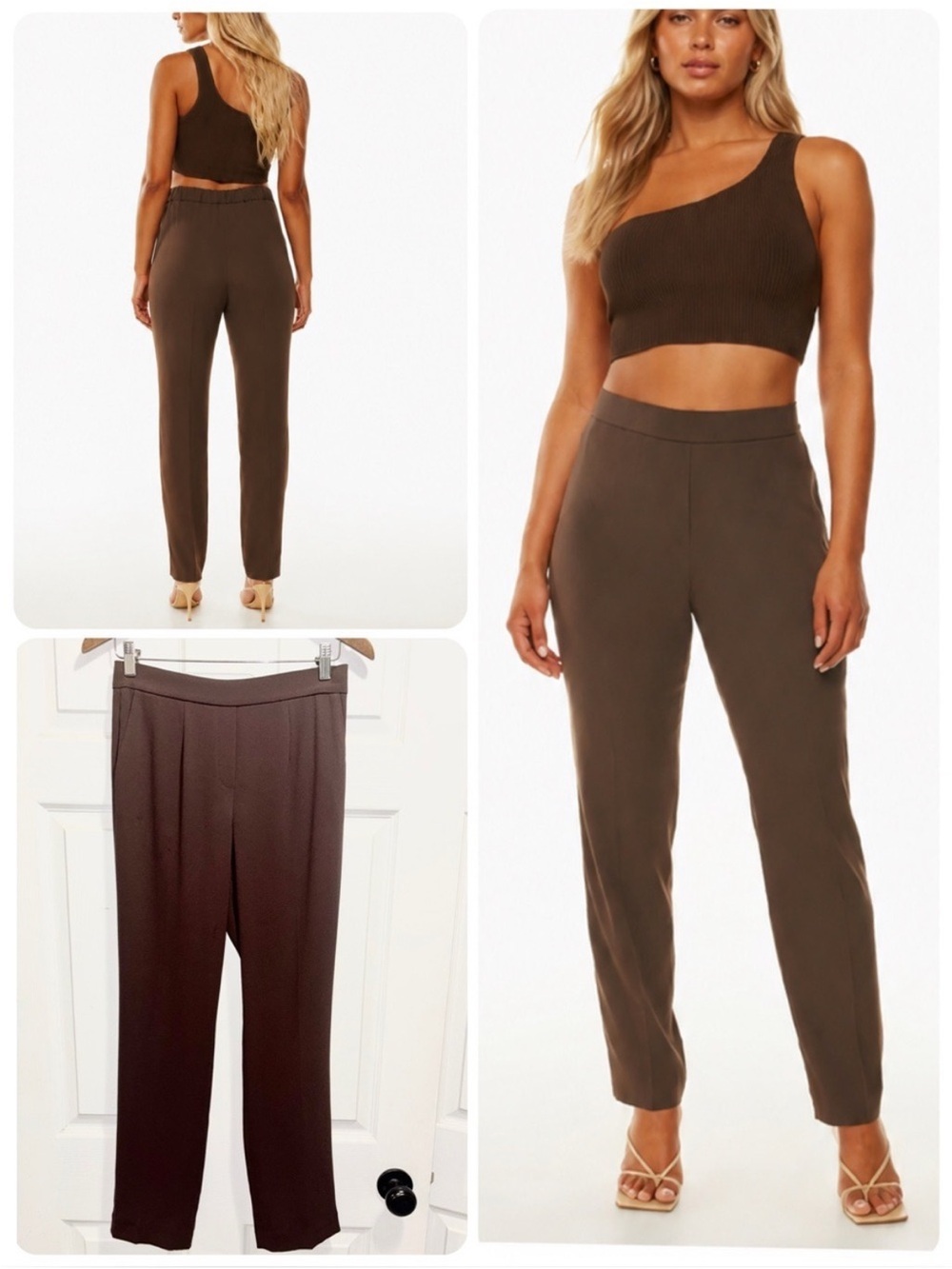 Aritzia Babaton Conan Pants Brown Crepe Pull On Full Length Trousers Size 4